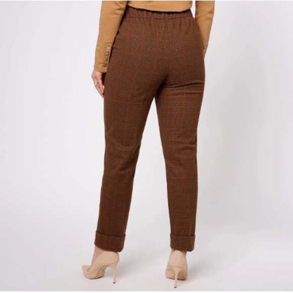 Isaac Mizrahi Yarn Dye Plaid Knt Jcqrd Straight Pants-Dk Navy-Tall Small-A620683 - Picture 2 of 2